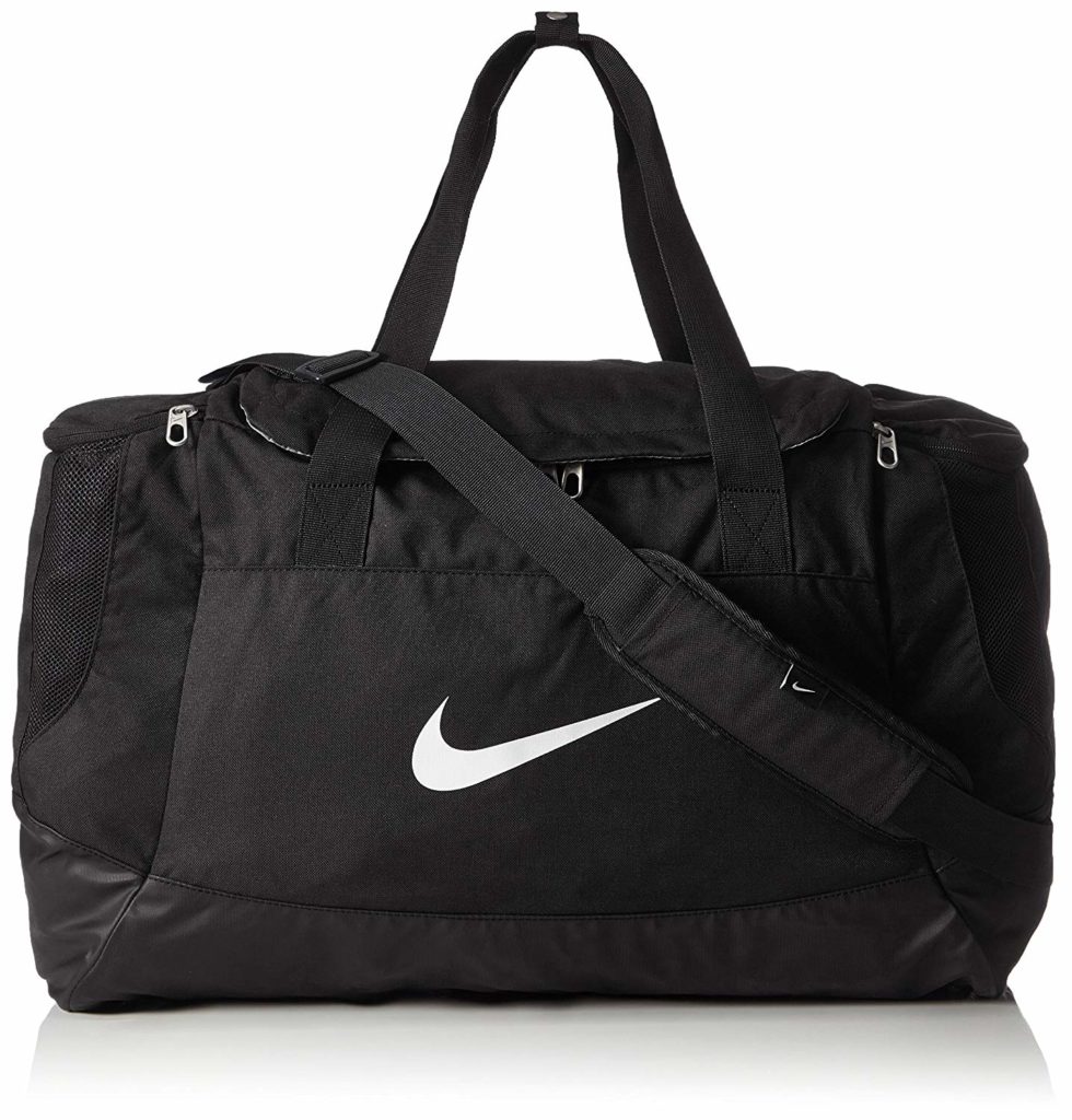 Schwarze Reisetasche mit weißem Logo