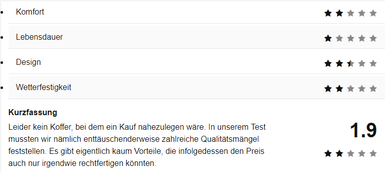 Screenshot eines Samsonite Koffer Tests